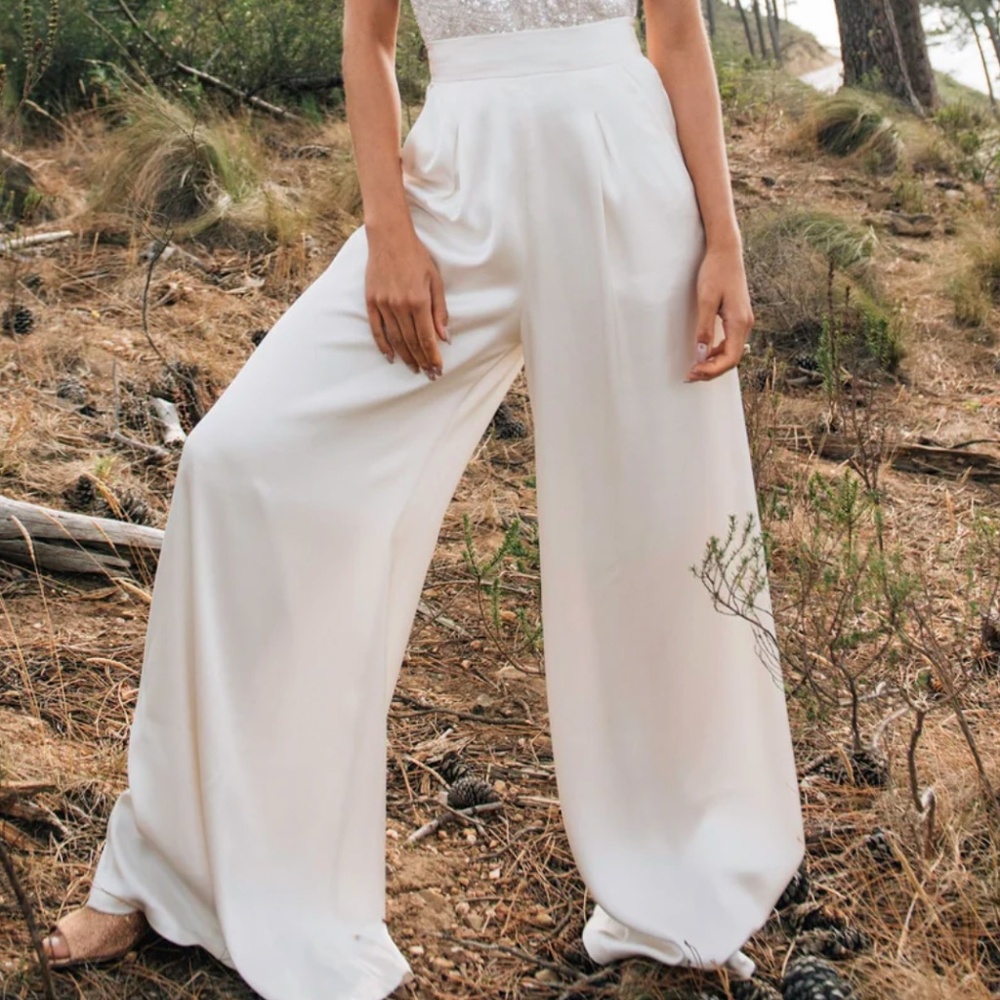 Catherine Deane Ivory Satin Aurelia Trousers